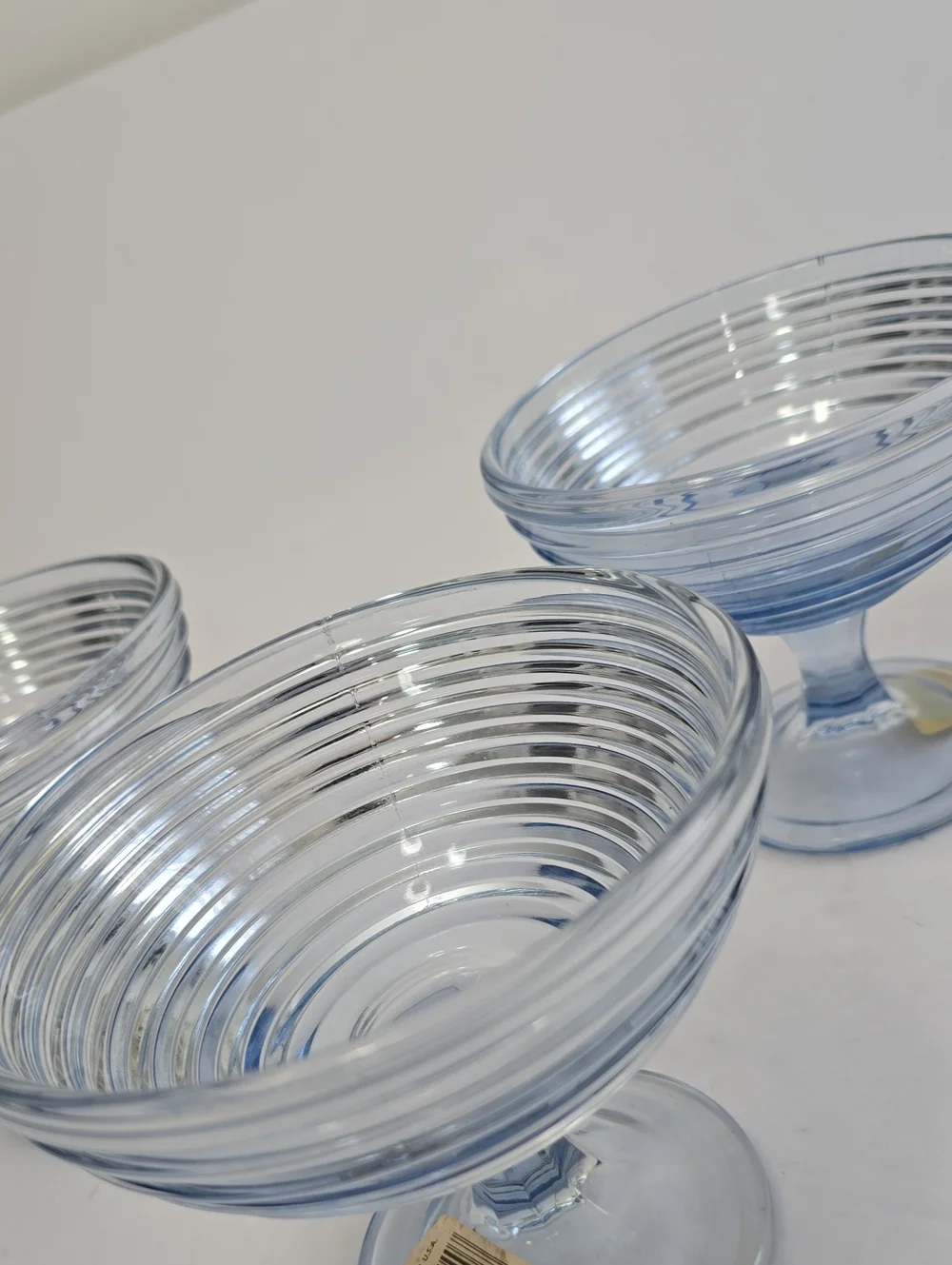 Anchor Hocking Set Of 3 Park Avenue Ice Blue Footed Dessert Bowls Compotes Glass